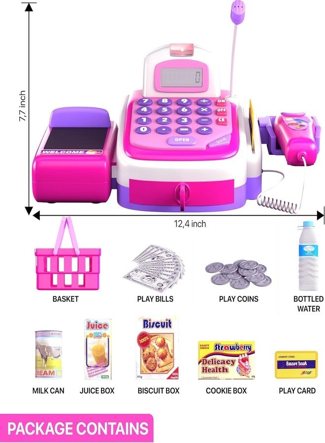 KITMEER Realistic Educational Cash Register Toy Supermarket Set with Working Calculator and Sound (2815C) - Image 3